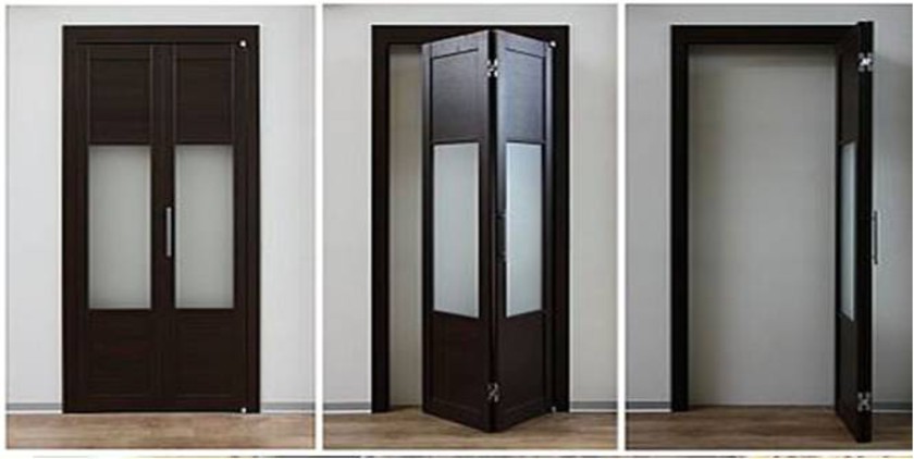 Шпонированные двери гармошка с матовыми стеклянными вставками Новокузнецк