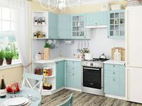 Небольшая угловая кухня в голубом и белом цвете Новокузнецк